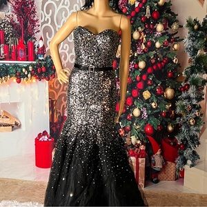 Stunning black & silver sequin evening corset gown